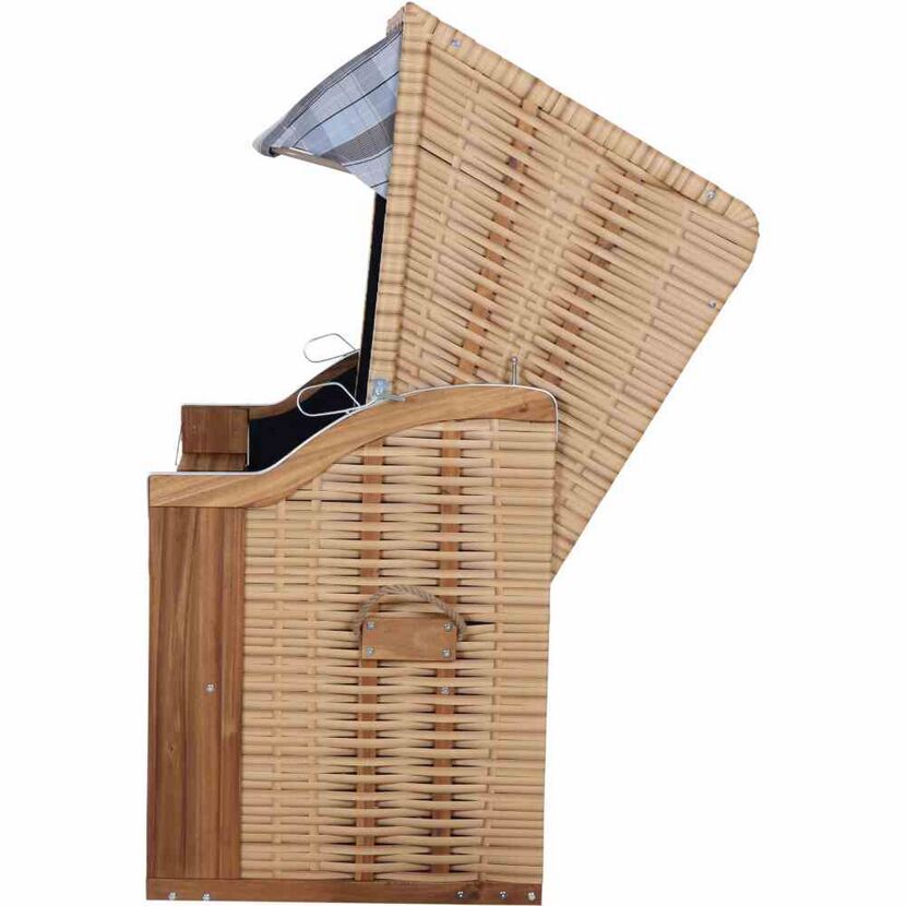 Strandkorb 'Trend 10+' 2-Sitzer Akazienholz braun/blau 80 x 165 x 80 cm