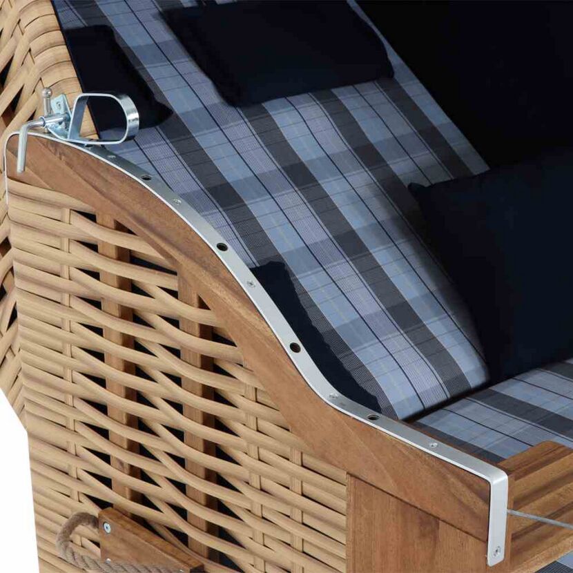 Strandkorb 'Trend 10+' 2-Sitzer Akazienholz braun/blau 80 x 165 x 80 cm
