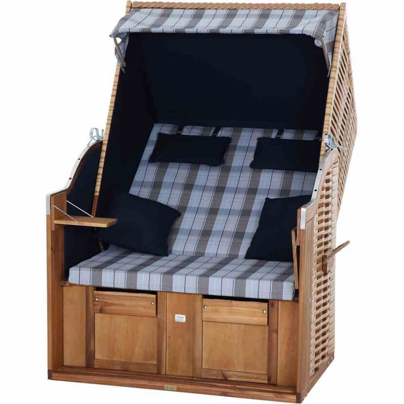 Strandkorb 'Trend 10+' 2-Sitzer Akazienholz braun/blau 80 x 165 x 80 cm