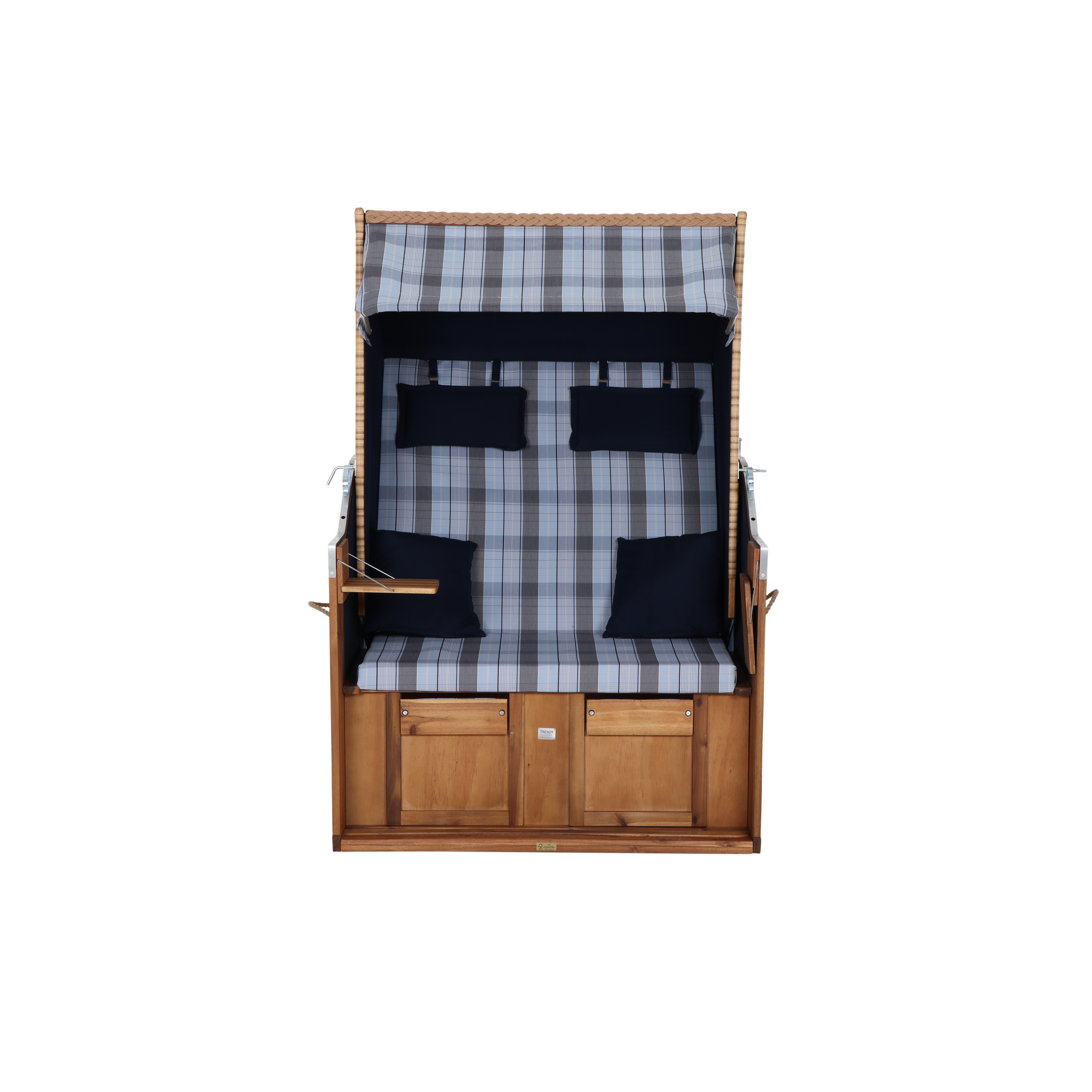 Trend by deVries Strandkorb ‚Trend 10+‘ Akazie braun/blau 135 x 80 x 165 cm