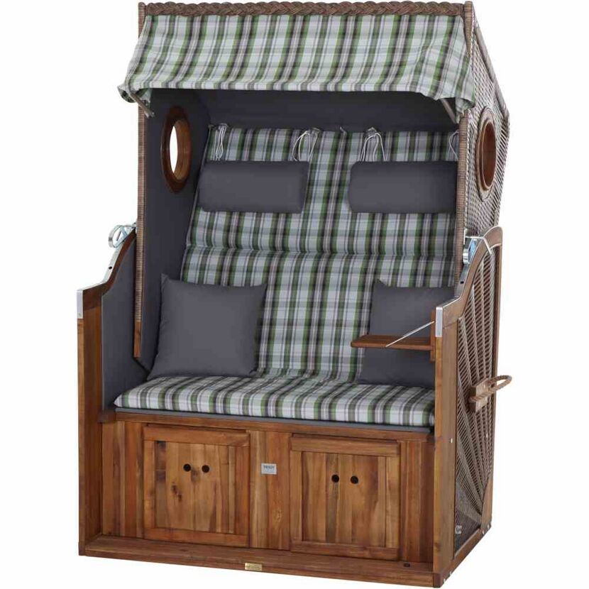 Strandkorb 'Trend 45' 2-Sitzer Akazienholz grün 120 x 155 x 80 cm