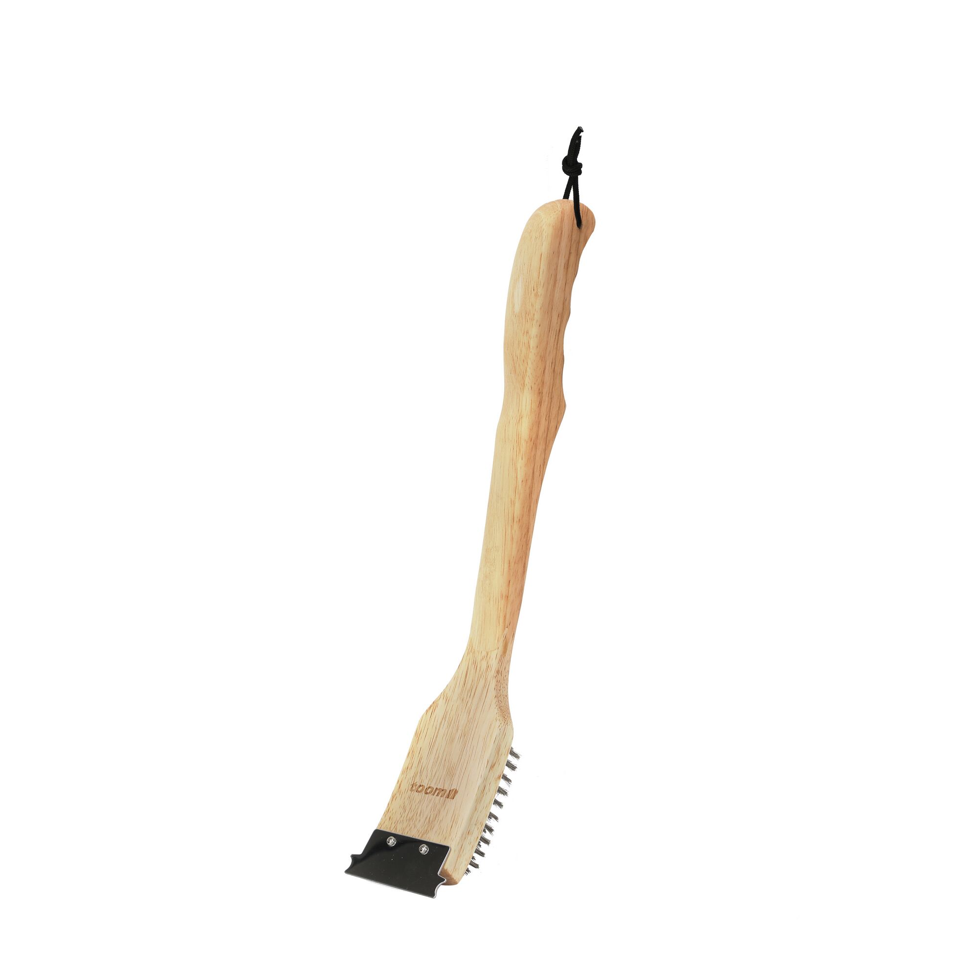 Grillbürste mit Holzstiehl und Metallschaber