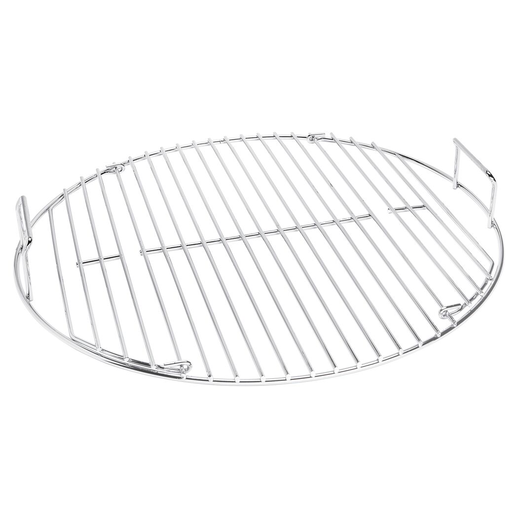 Runder Grillrost aus Metall mit Griffen.