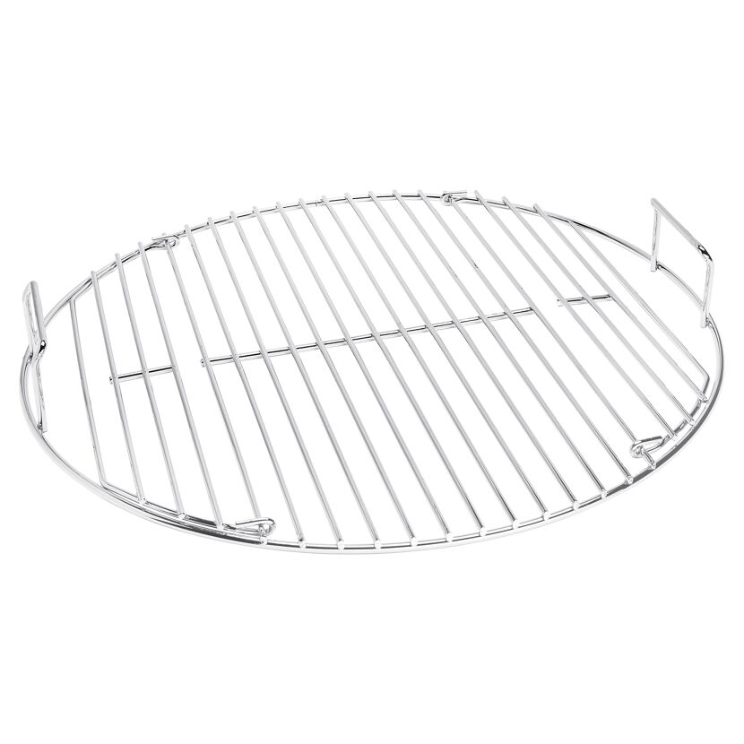 Runder Grillrost aus Metall mit Griffen.