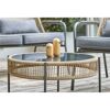 Runder Gartentisch mit Glasplatte und Korbgeflecht