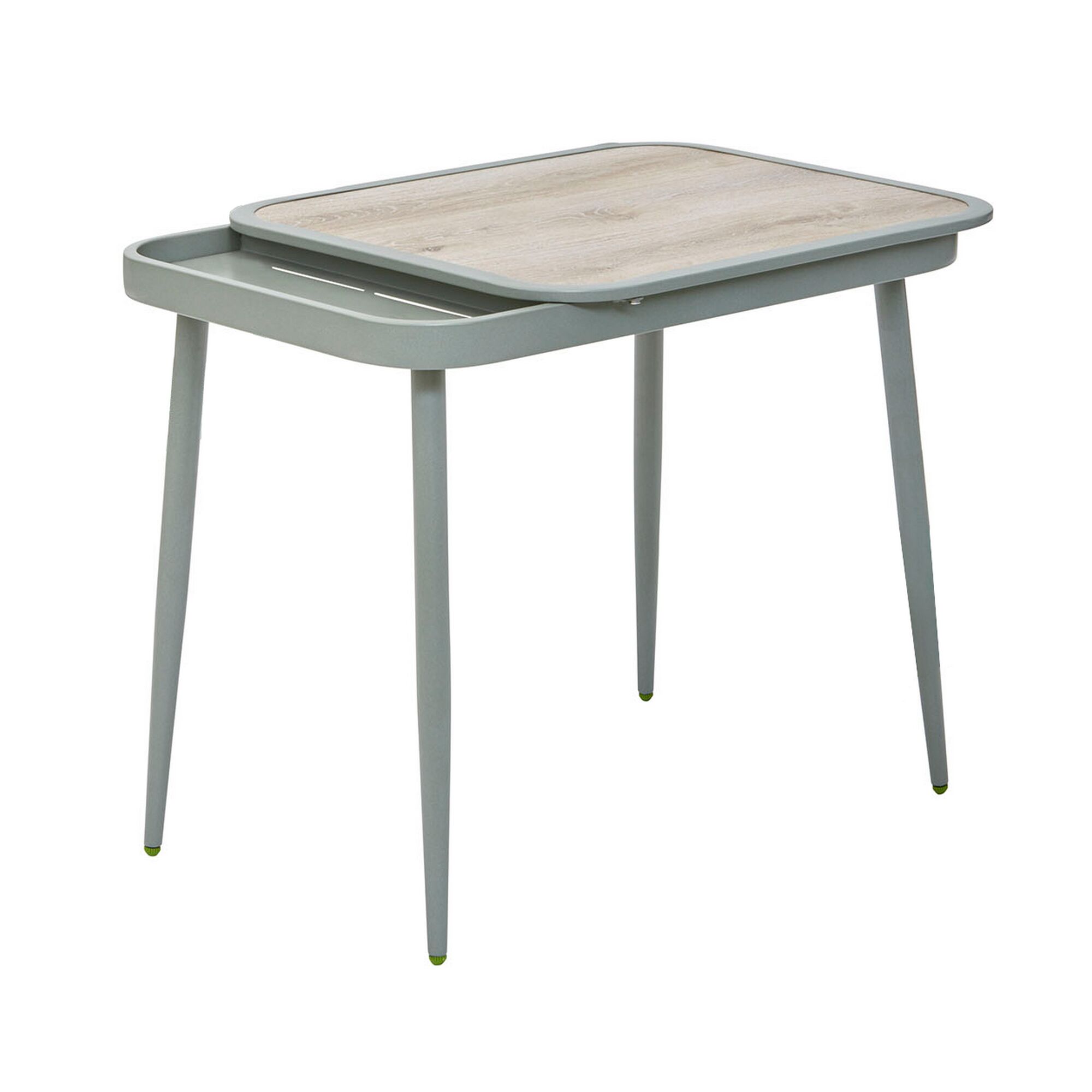 Mintgrüner Balkontisch Ivy mit ausgeklapptem Ablagefach