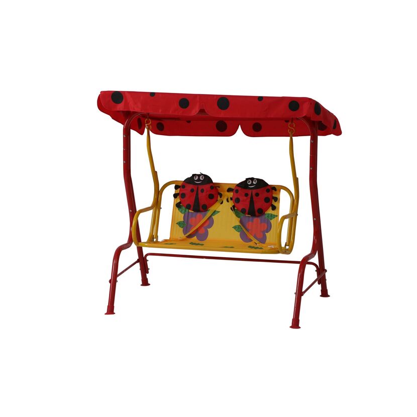 Kinderschaukel mit Marienkäfer-Motiv und rotem Dach