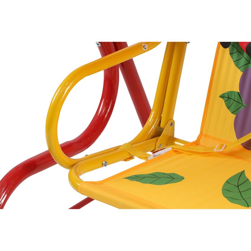 Kinderschaukel mit gelbem Sitz und rotem Rahmen