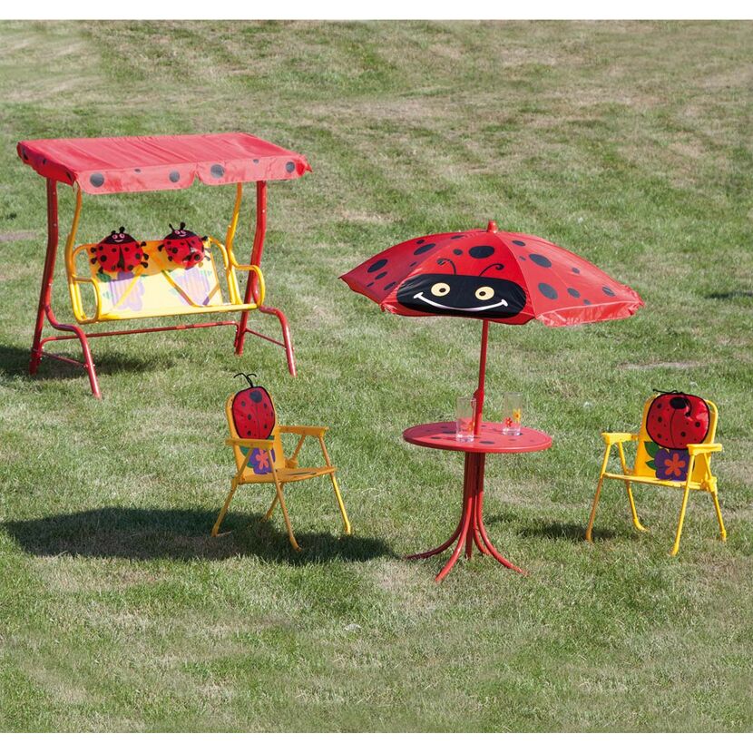 Marienkäfer-Kinderschaukel mit Tisch und Stühlen