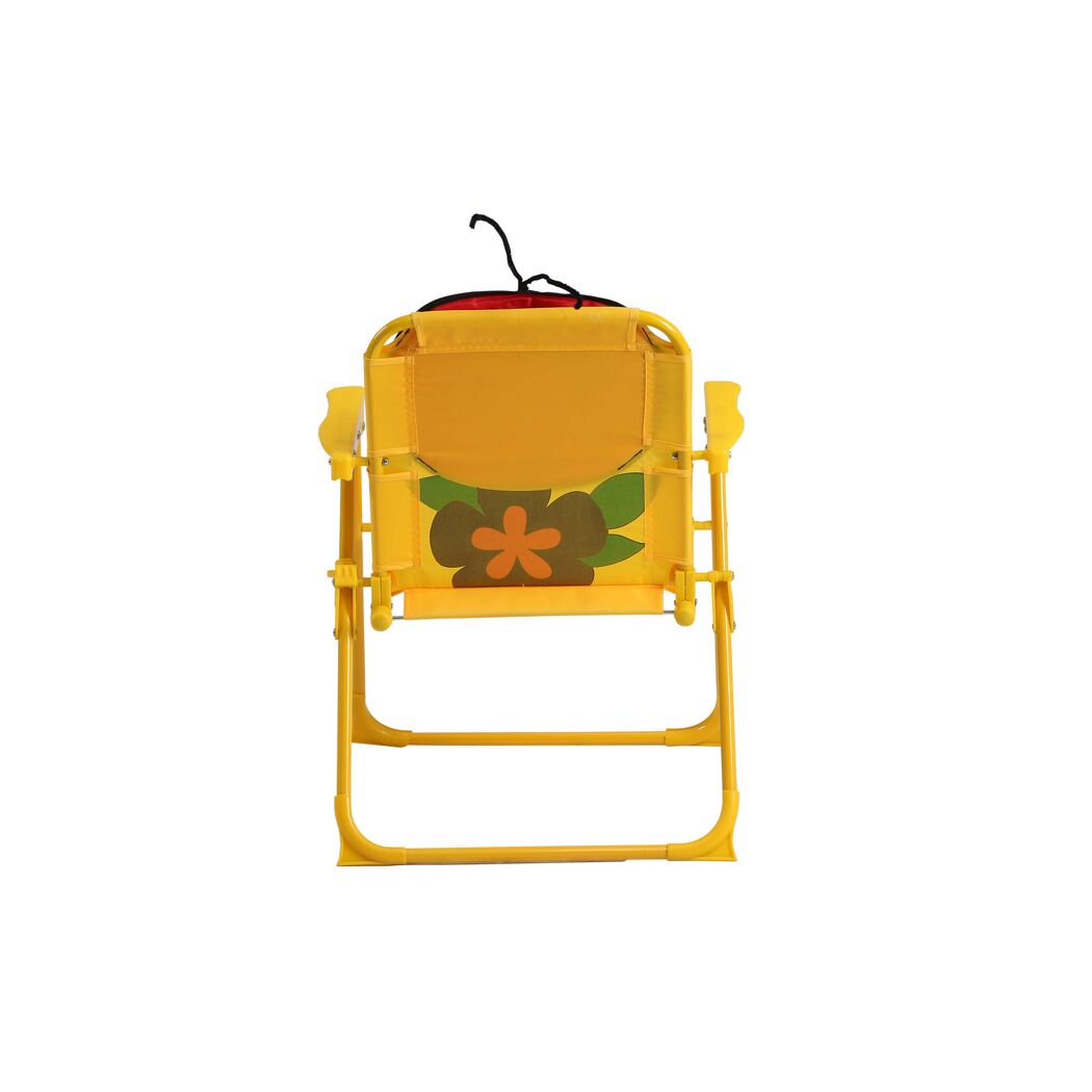 Gelber Kinderstuhl mit Blumenmuster von hinten
