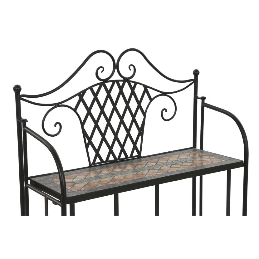 Schwarzes Metallregal mit Mosaik-Ablage