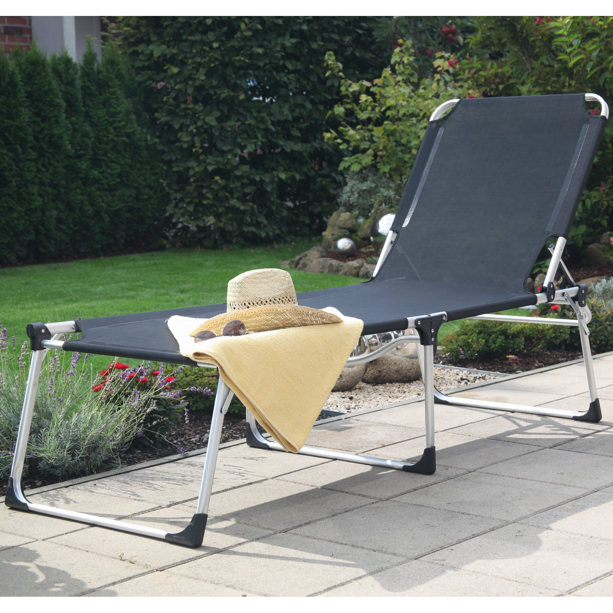 Sonnenliege 'Sole' klappbar schwarz 69,5 x 105 x 226 cm