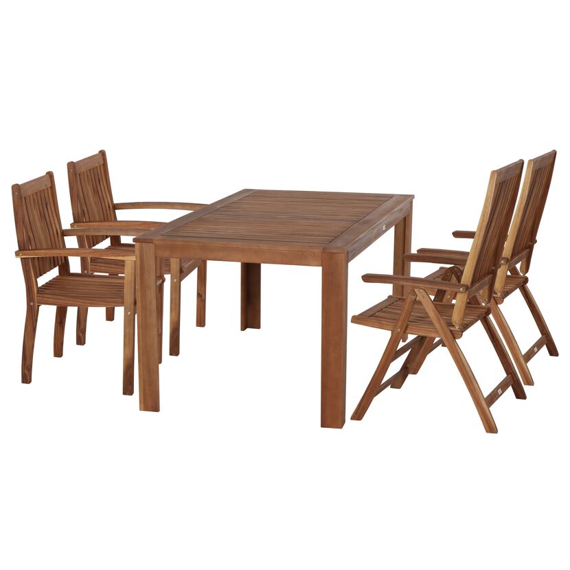 Gartenmöbel-Set: Tisch und vier Stühle aus Holz