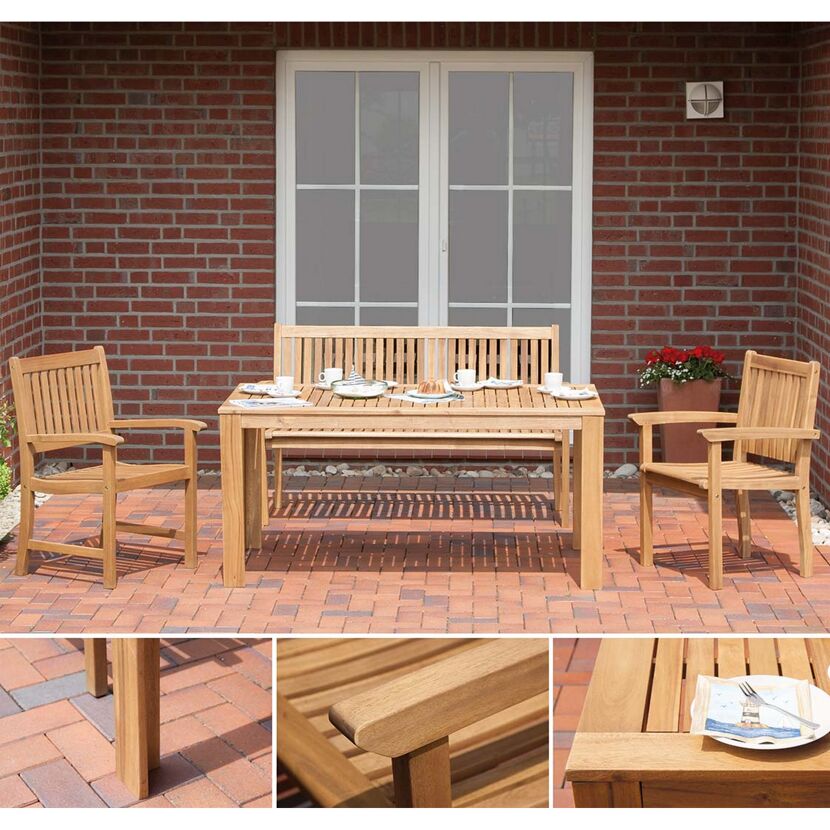 Gartenmöbel-Set aus Holz mit Bank, Tisch und zwei Stühlen