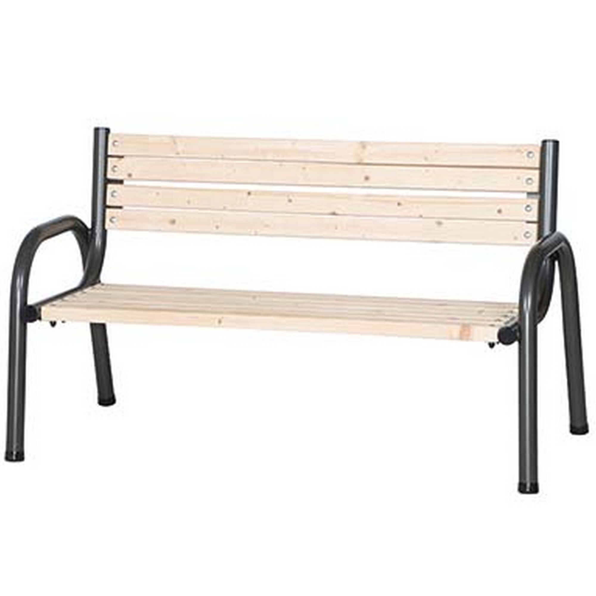 Holzbank mit Metallgestell.