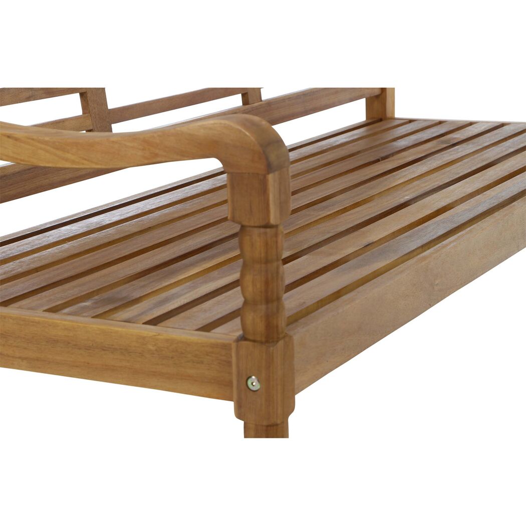 Nahaufnahme einer Gartenbank aus Holz.