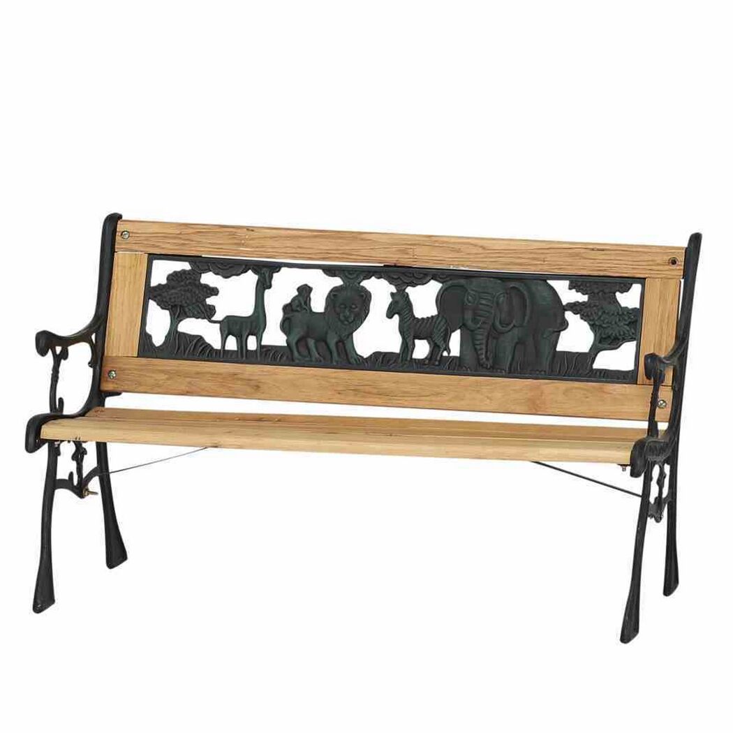 Gartenbank für Kinder 'Zoo-Park' 2-Sitzer Metall/Holz hellbraun 84 x 52,5 x 41 cm