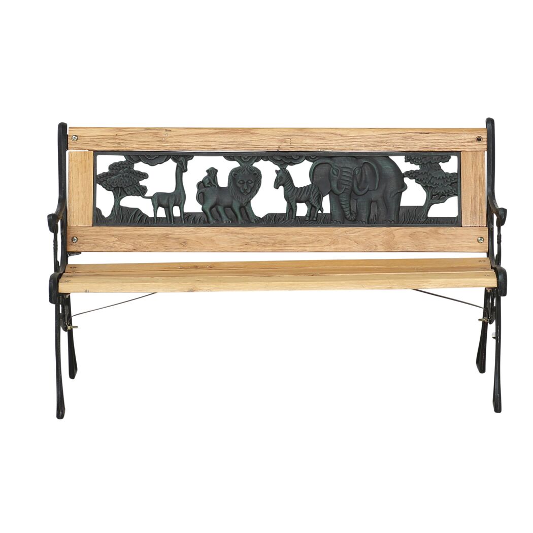Gartenbank für Kinder 'Zoo-Park' 2-Sitzer Metall/Holz hellbraun 84 x 52,5 x 41 cm