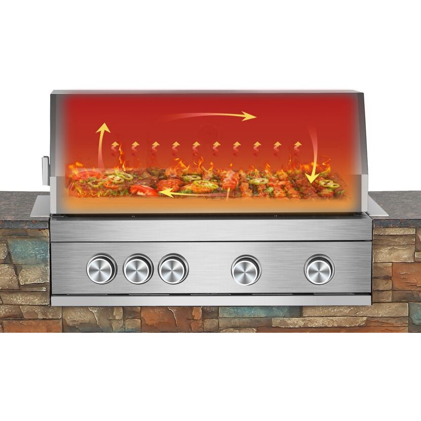 Grill mit Drehspieß und Grillgut