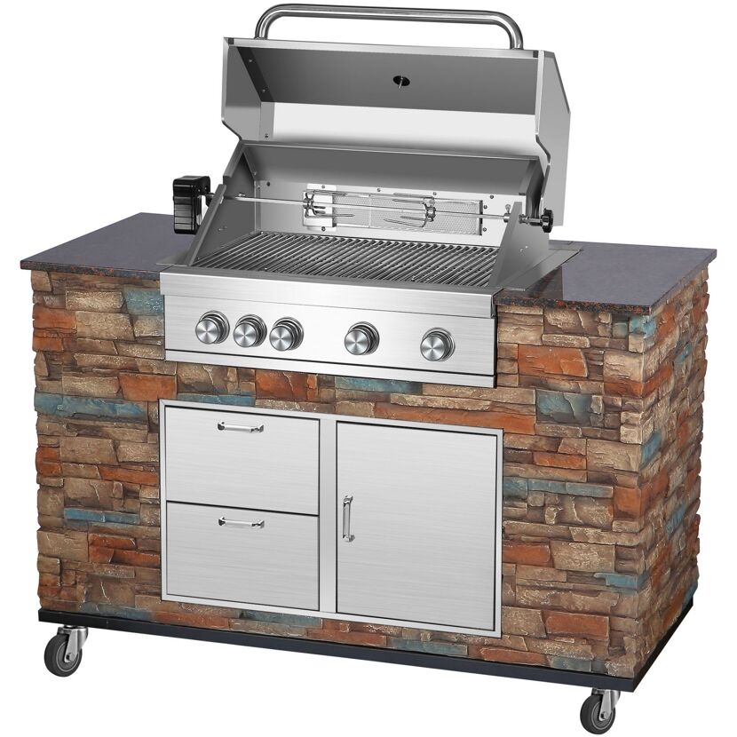 Gasgrill mit Steinen verkleidet