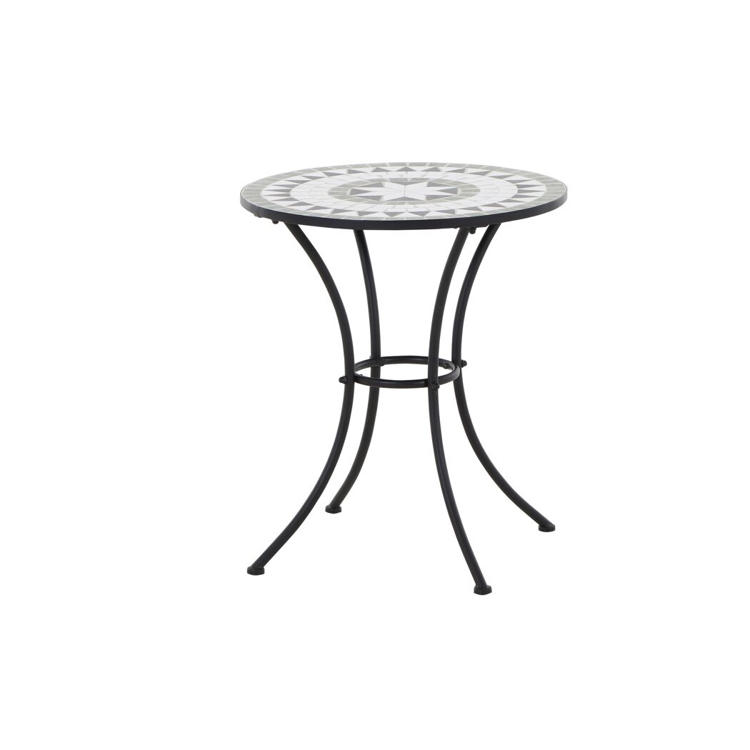 Runder Mosaiktisch Flora mit schwarzem Metallgestell