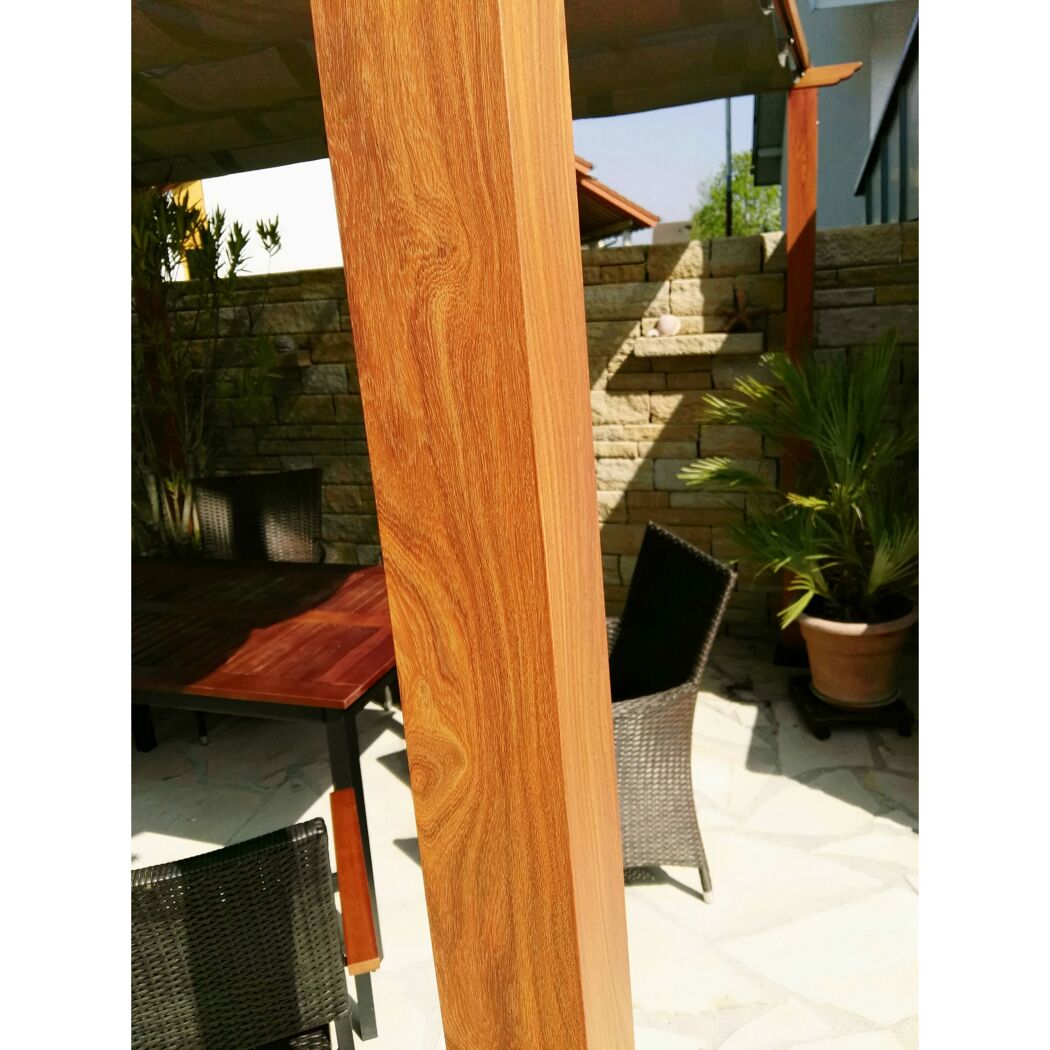 Pergola 'Florida 11 x 11' Aluminium Holzoptik mit Sonnensegel 350 x 350 x 235 cm