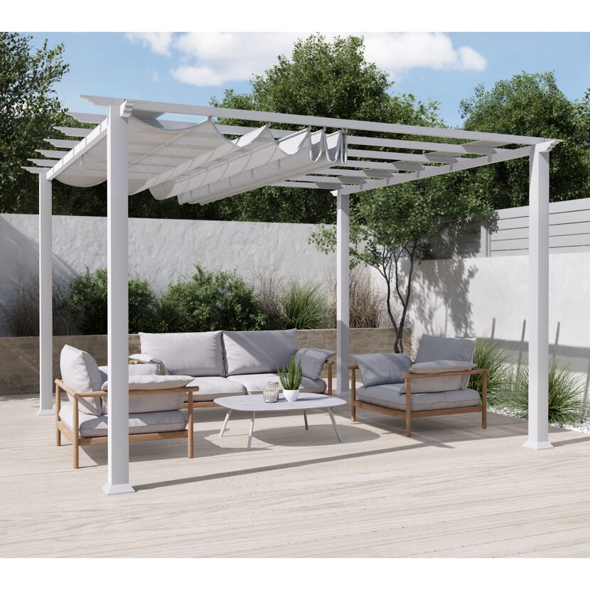 Weiße Gartenlaube Florida mit Lounge-Möbeln