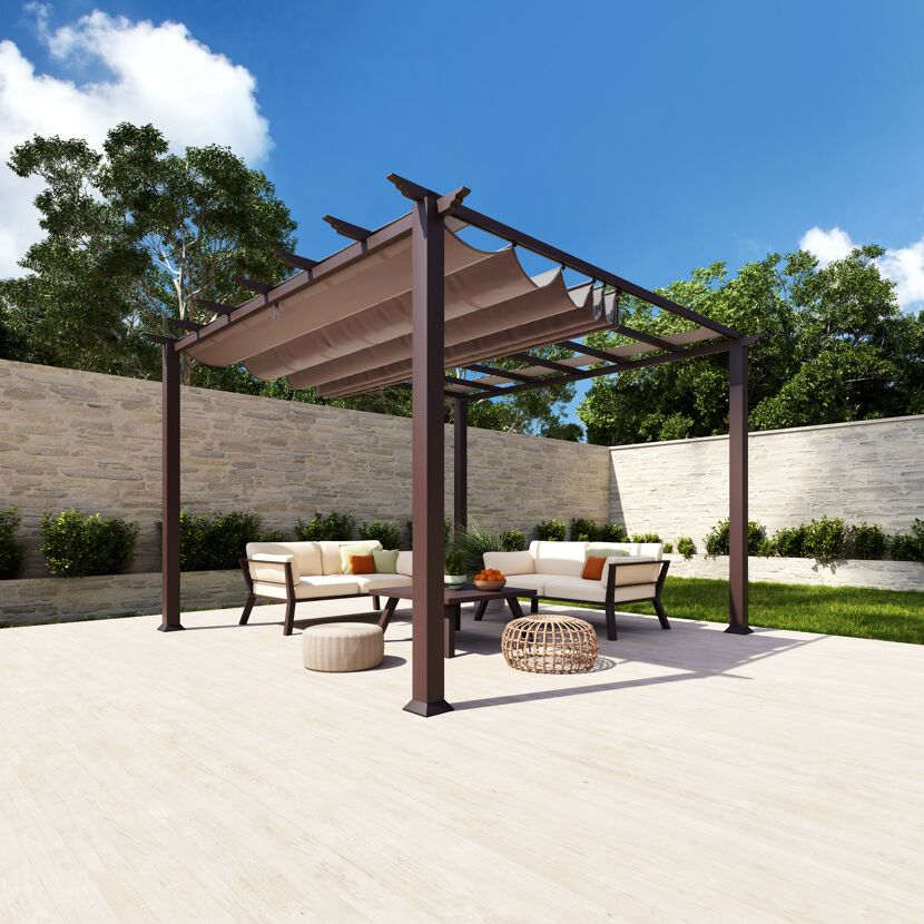 Brauner Pavillon Florida mit beigen Sonnensegeln
