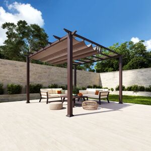Pergola 'Florida 11 x 11' Aluminium cocoa braun mit Sonnensegel 350 x 350 x 235 cm