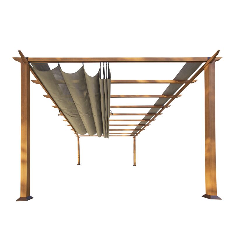 Pergola 'Florenz' Aluminium Holzoptik mit Sonnensegel 350 x 505 x 236 cm
