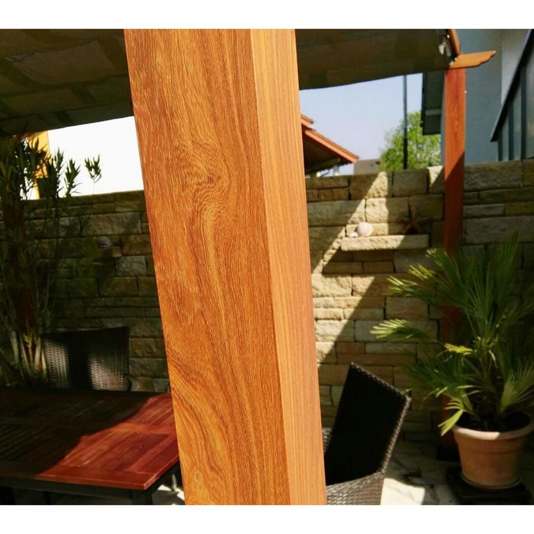 Pergola 'Florenz' Aluminium Holzoptik mit Sonnensegel 350 x 505 x 236 cm