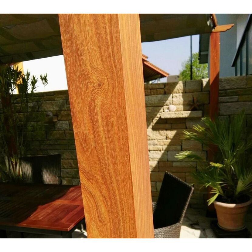 Pergola 'Florenz' Aluminium Holzoptik mit Sonnensegel 350 x 505 x 236 cm