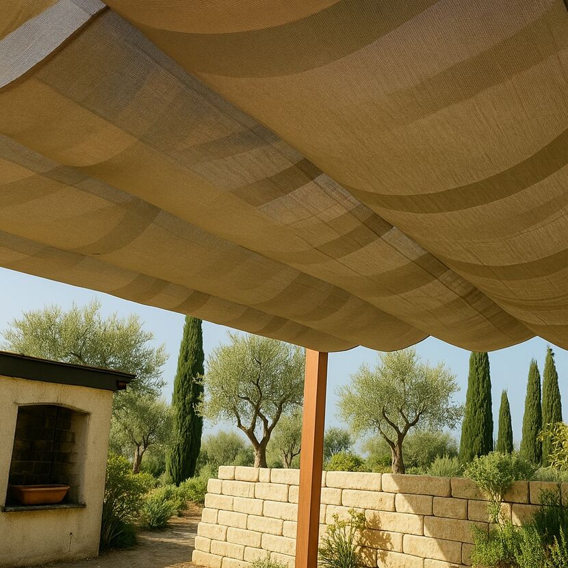 Pergola 'Florenz' Aluminium Holzoptik mit Sonnensegel 350 x 505 x 236 cm
