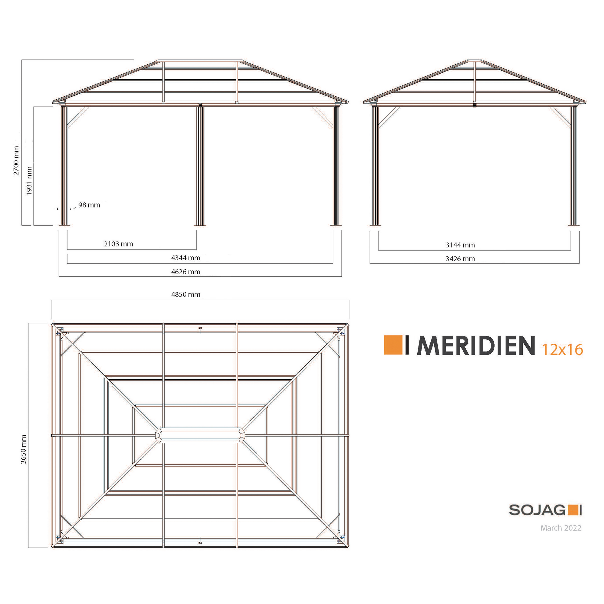 Pavillon 'Meridien 12 x 16' anthrazit 365 x 485 x 270 cm + product picture