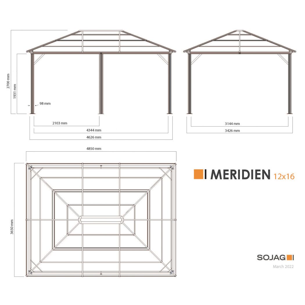 Pavillon 'Meridien 12 x 16' anthrazit 365 x 485 x 270 cm