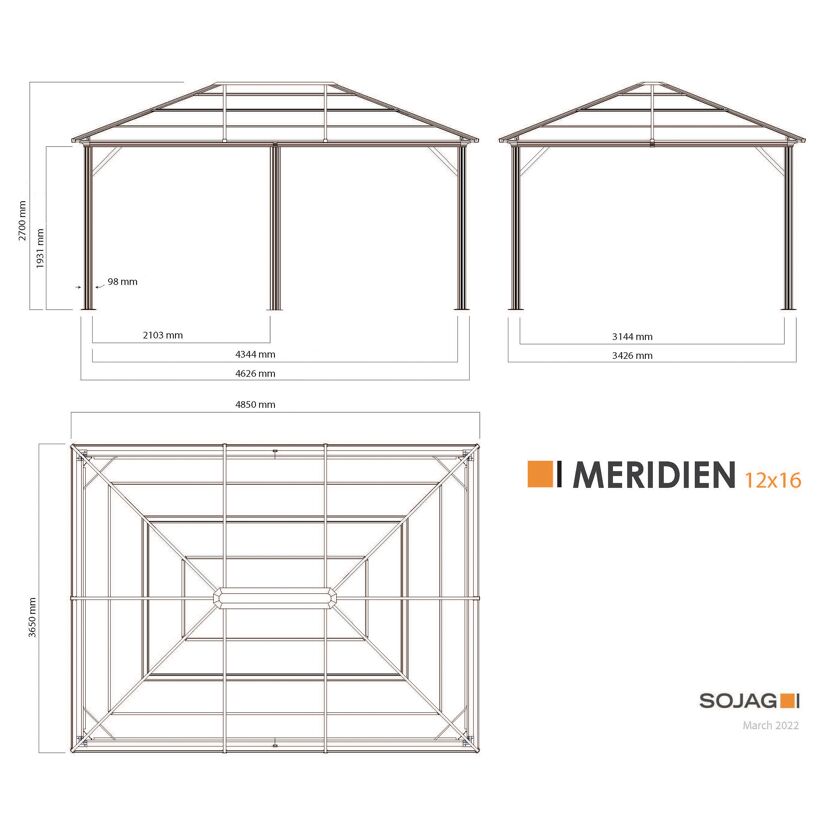 Pavillon 'Meridien 12 x 16' anthrazit 365 x 485 x 270 cm