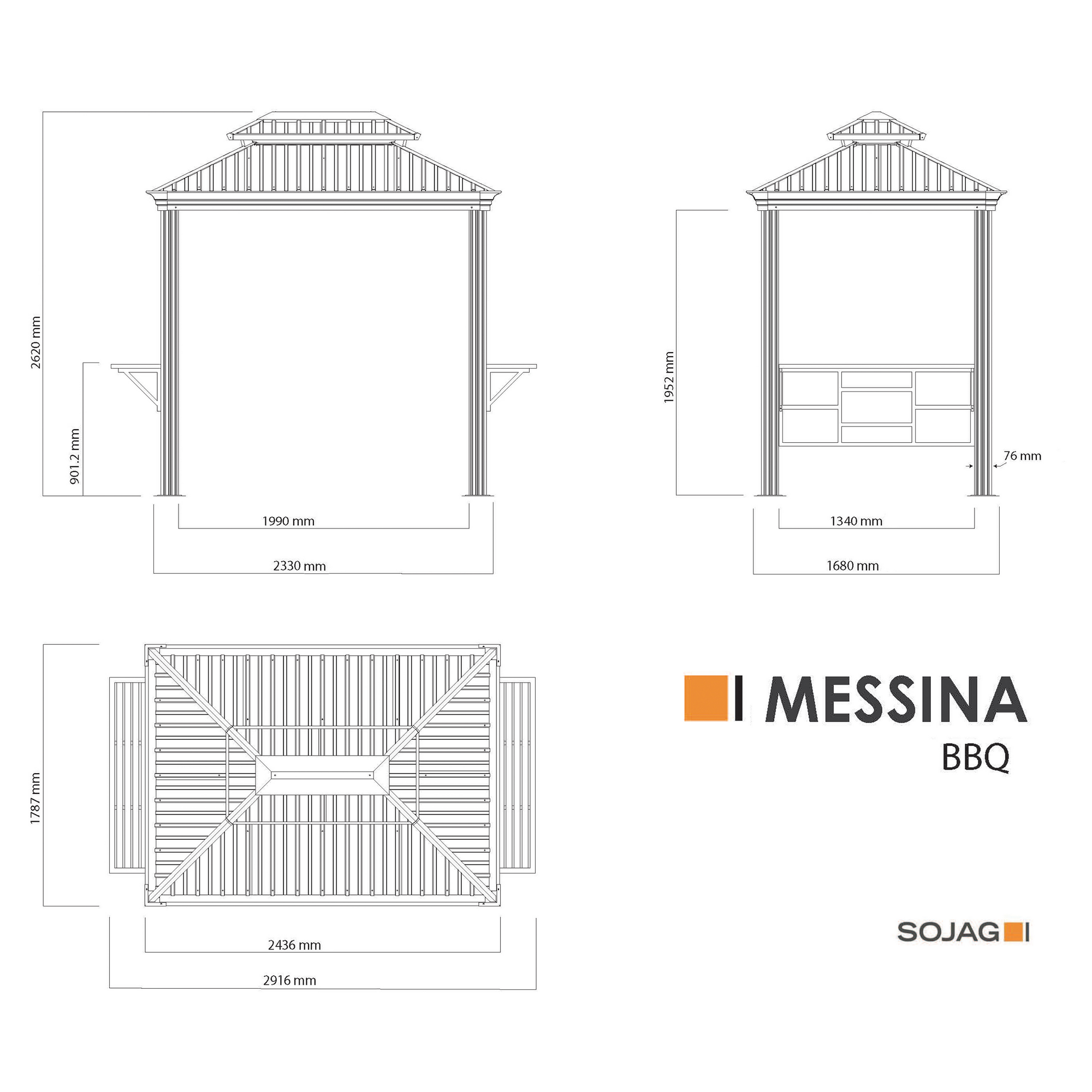 Grillpavillon 'Messina 68' anthrazit Aluminium 179 x 292 x 262 cm + product picture