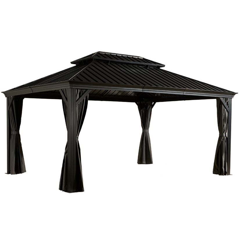 Schwarzer Pavillon mit Vorhängen