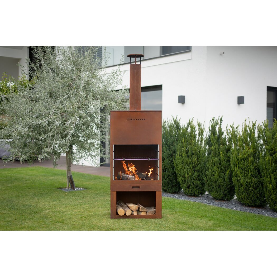 Grillkamin Stahl rostfarben 70 x 229 x 41 cm