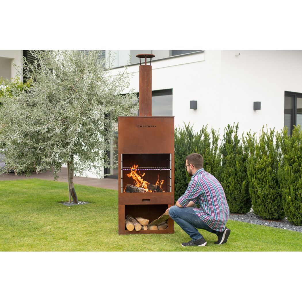 Grillkamin Stahl rostfarben 70 x 229 x 41 cm