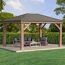 Holzpavillon Devon mit Gartenmöbeln auf Holzboden