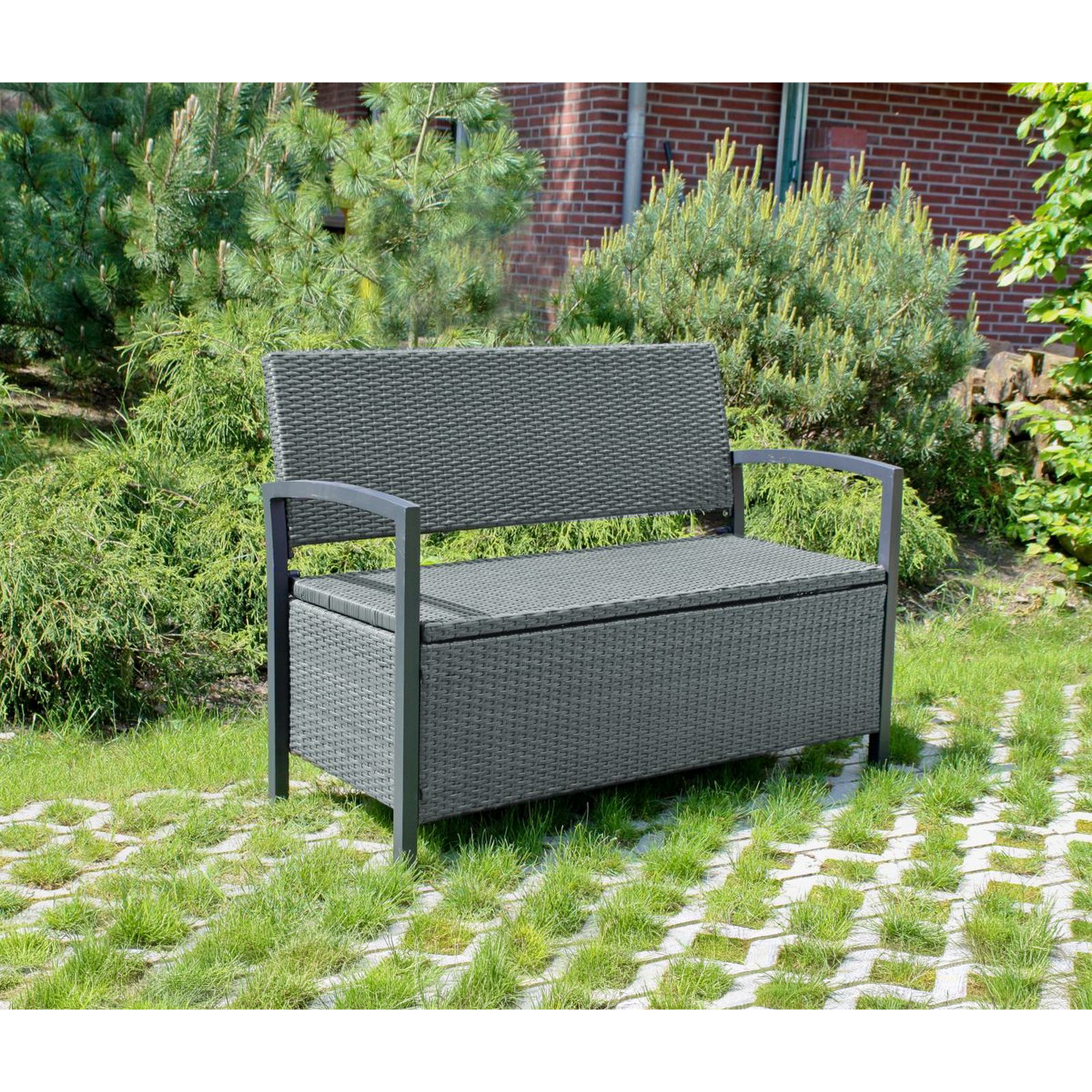 Gartenbank 'Ferrara' 2-Sitzer Aluminium schwarz/dunkelgrau 117 x 86 x 58 cm