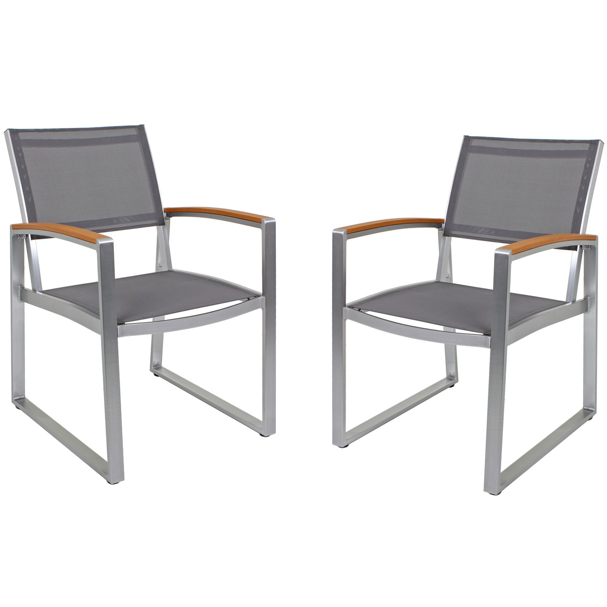 Gartenstuhlset 'Ava' stapelbar Aluminium grau/hellbraun 2 Stück