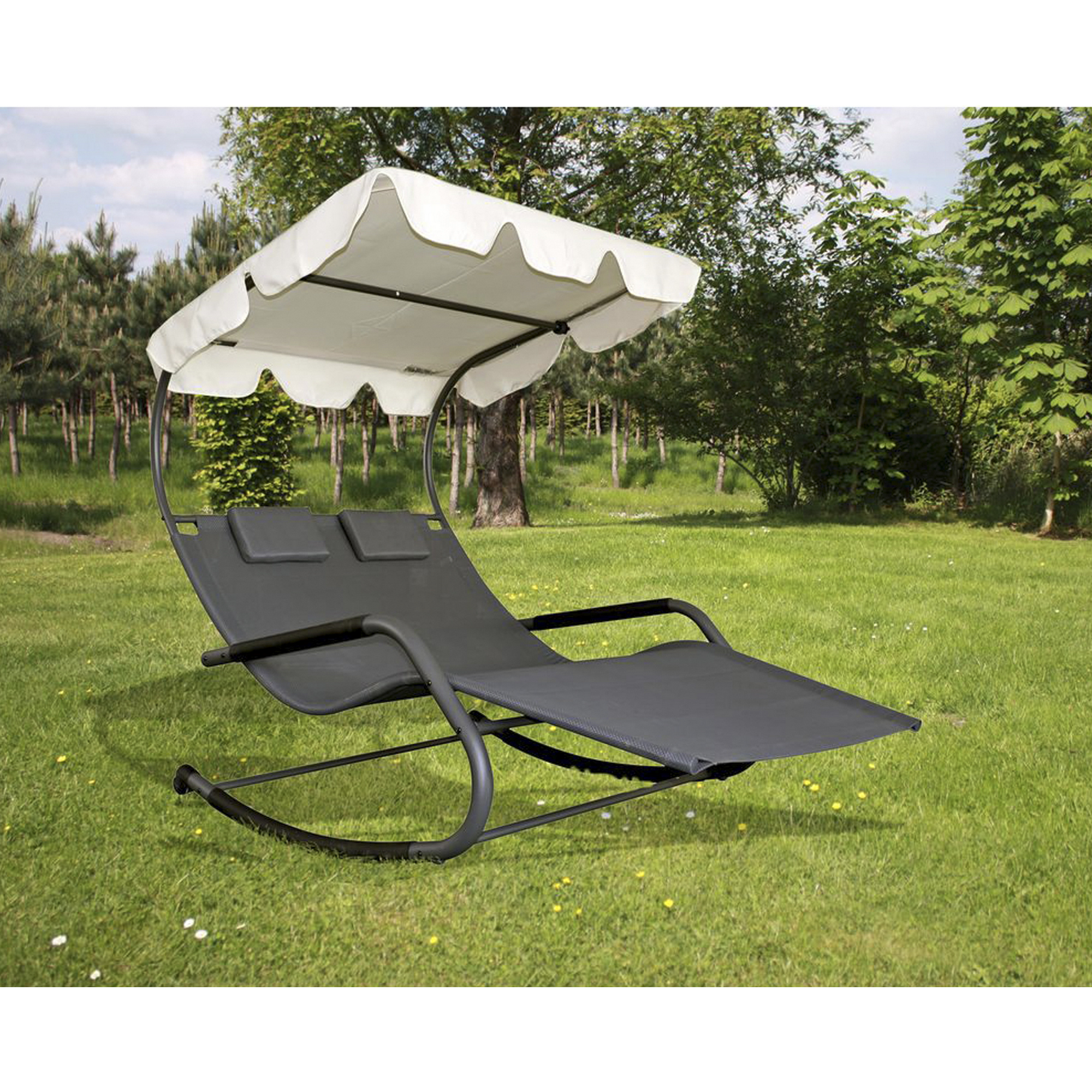 Schaukelliege 'Serifos' mit Sonnendach anthrazit/beige 138 x 160 x 200 cm