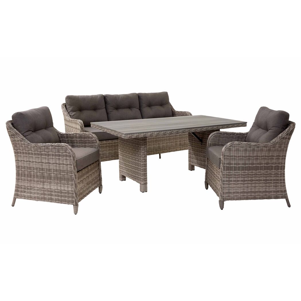 Gartenmöbel-Set mit Sofa, Tisch und zwei Sesseln