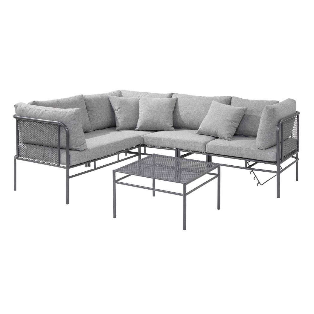 Graue Gartenlounge mit Tisch