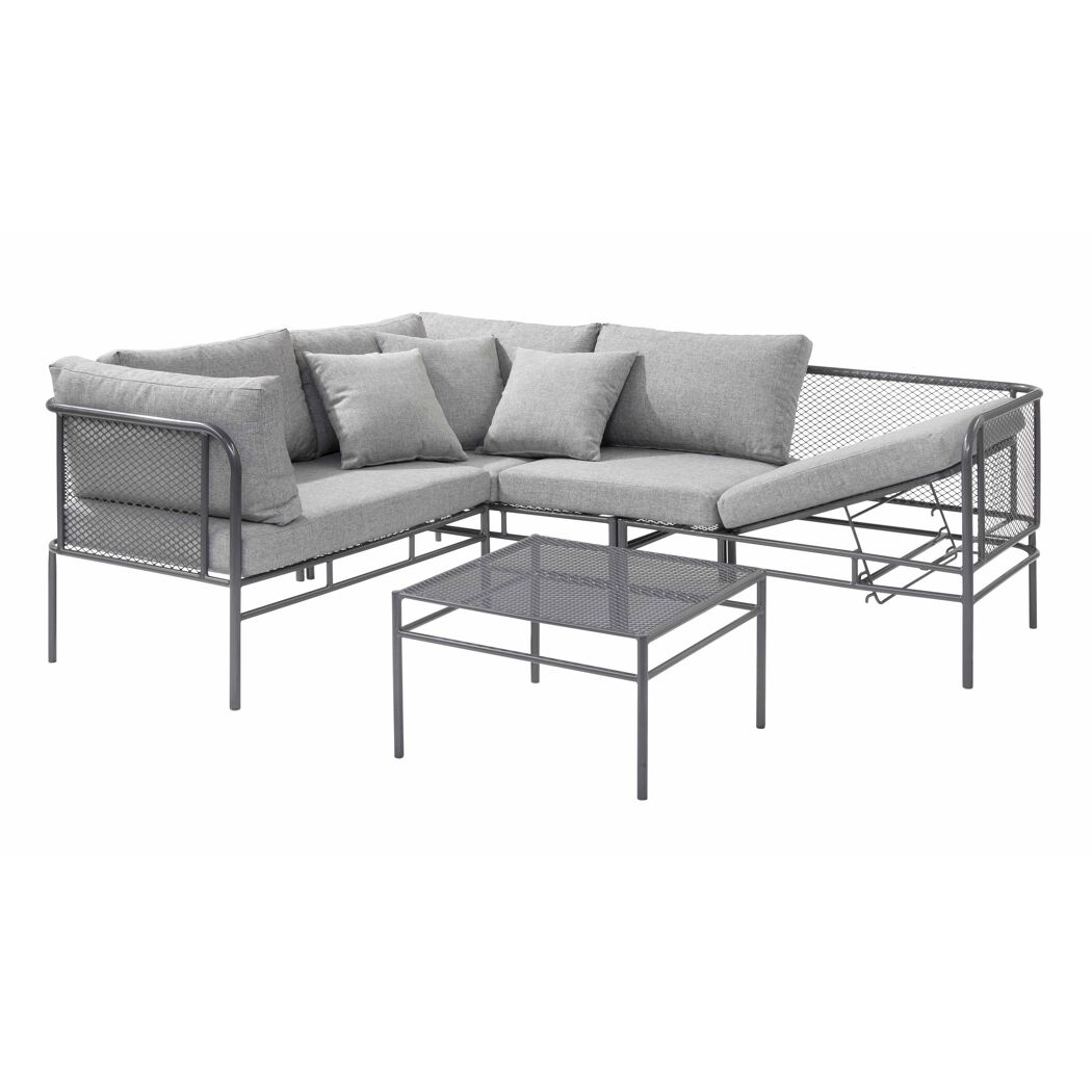 Graue Gartenlounge mit Tisch