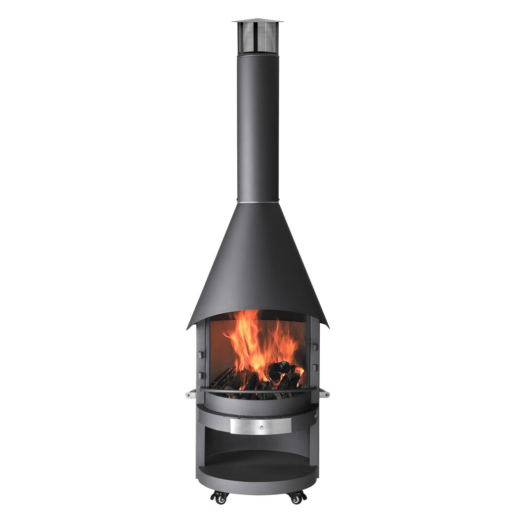 Runder Grillkamin mit Feuer