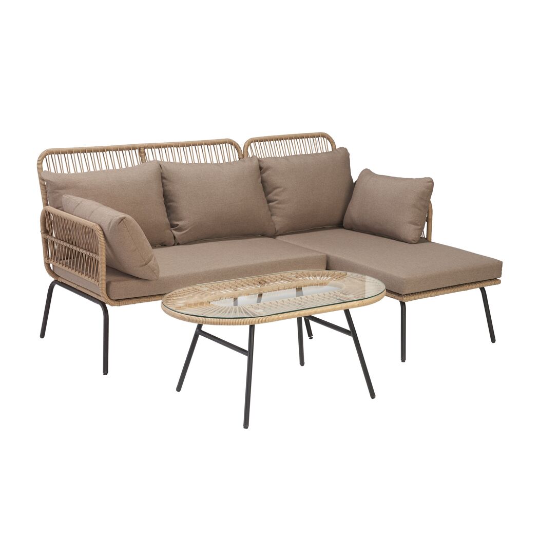 Rattan Sofa mit Tisch