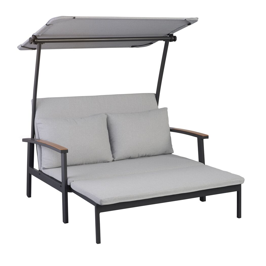 Graues Doppelsofa mit Sonnendach